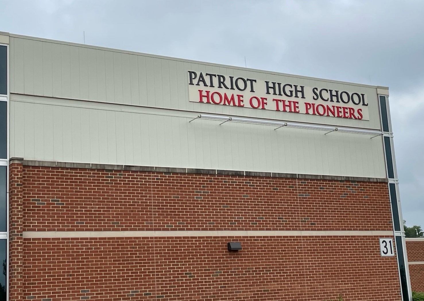 The exterior of Patriot High School, home of the Pioneers