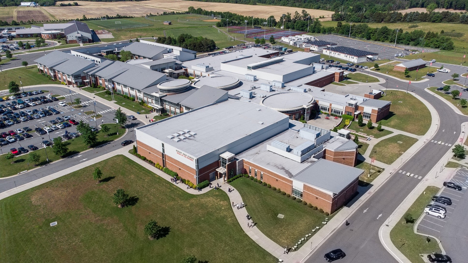 An aerial view of a high school campus